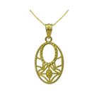 10k Yellow Gold Open-cut Oval Pendant Necklace