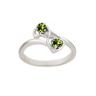 Genuine Peridot Sterling Silver Two Heart Ring