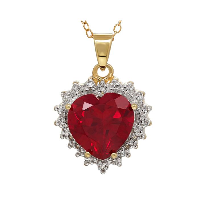 Lab-created Ruby And 18k Yellow Gold Heart Pendant Necklace