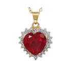 Lab-created Ruby And 18k Yellow Gold Heart Pendant Necklace