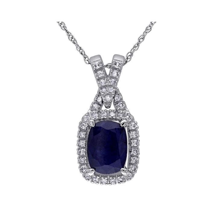 Genuine Sapphire And 1/7 Ct. T.w. Diamond Pendant Necklace