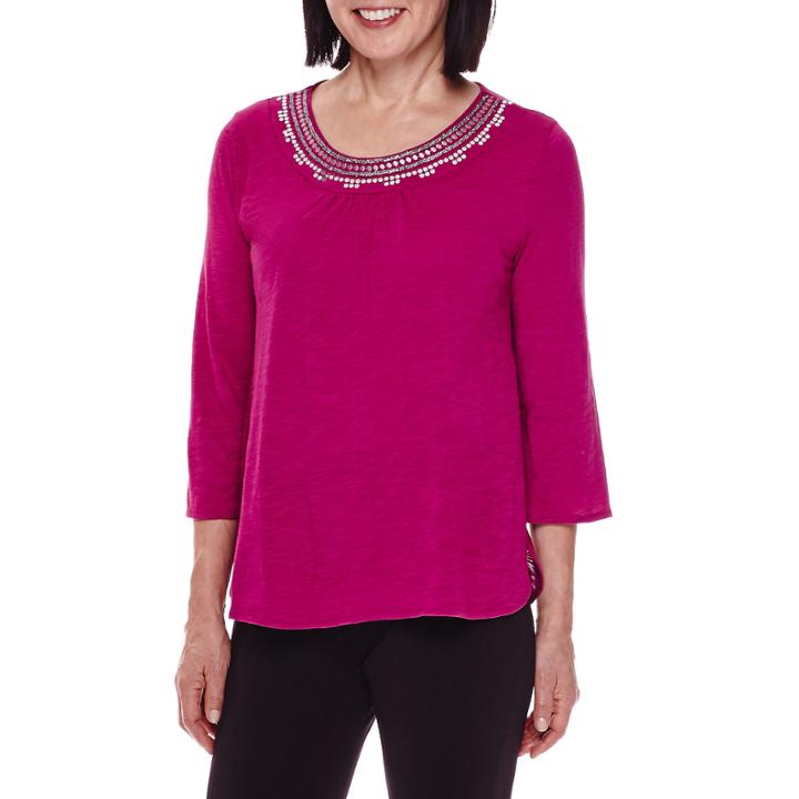 Sag Harbor 3/4-sleeve Modern Geo Embroidery Top