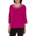 Sag Harbor 3/4-sleeve Modern Geo Embroidery Top