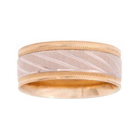 Mens 10k Two-tone Gold 8mm Engraved Wedding Band