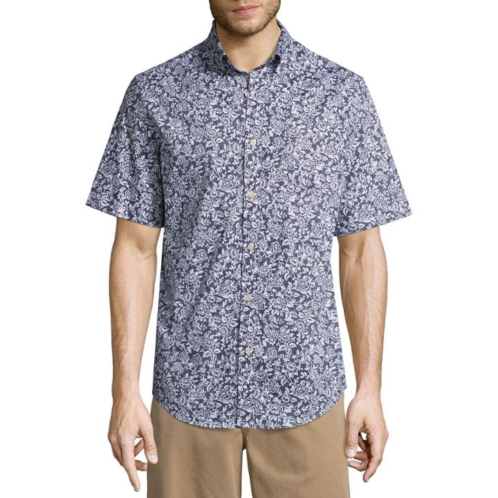 St. John's Bay Short Sleeve Floral Button-front Shirt-slim