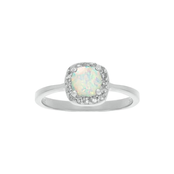 Cushion-cut Lab-created Opal And Genuine White Topaz Sterling Silver Ring