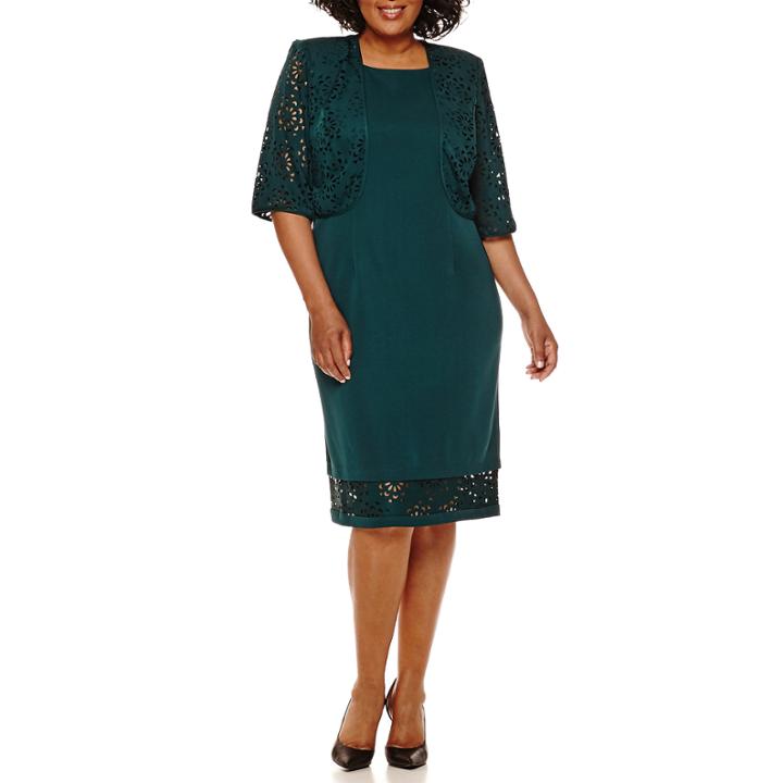 Maya Brooke Elbow-sleeve Laser-cut Jacket Dress - Plus