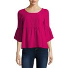 Decree 3/4 Sleeve Scoop Neck Blouse-juniors