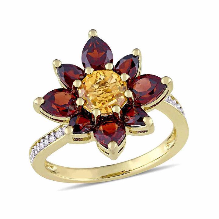 Laura Ashley Womens Yellow Citrine 18k Gold Over Silver Cocktail Ring