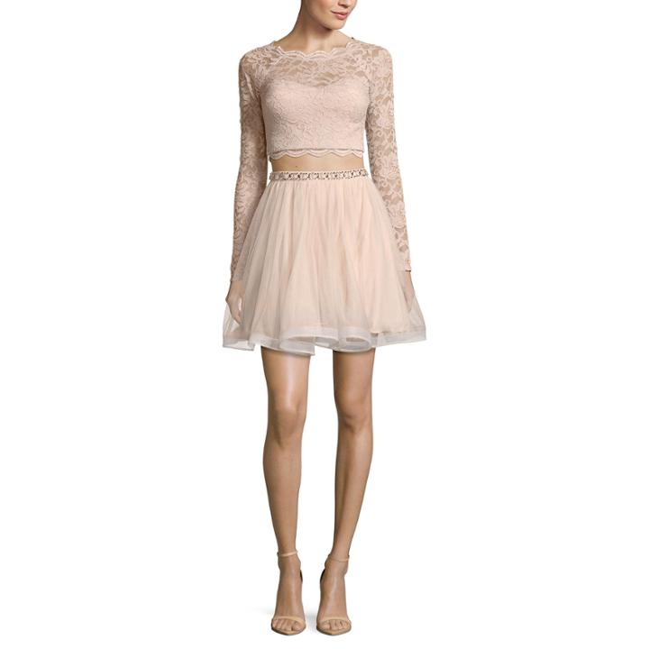 My Michelle Long Sleeve Beaded Party Dress-juniors