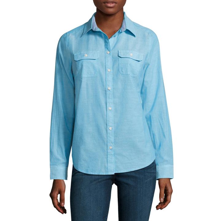 St. John's Bay Long Sleeve Y Neck Woven Blouse-talls