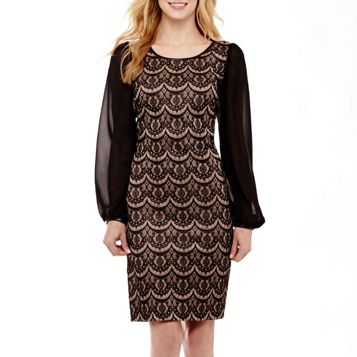 Dr Collection Long-sleeve Lace Illusion Dress
