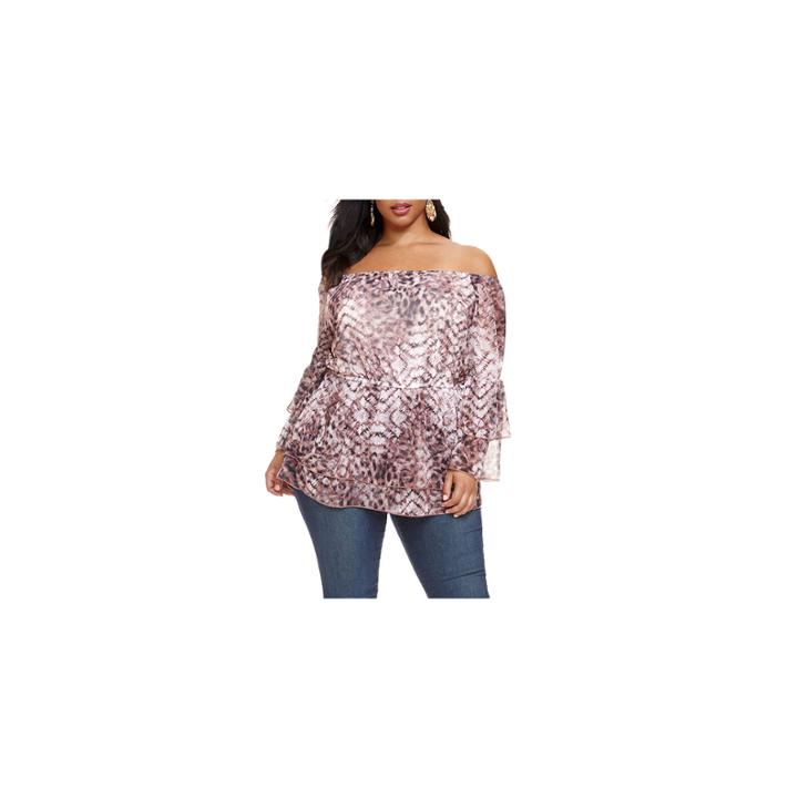 Fashion To Figure Andie Leopard Print Off Shoulder Top - Plus