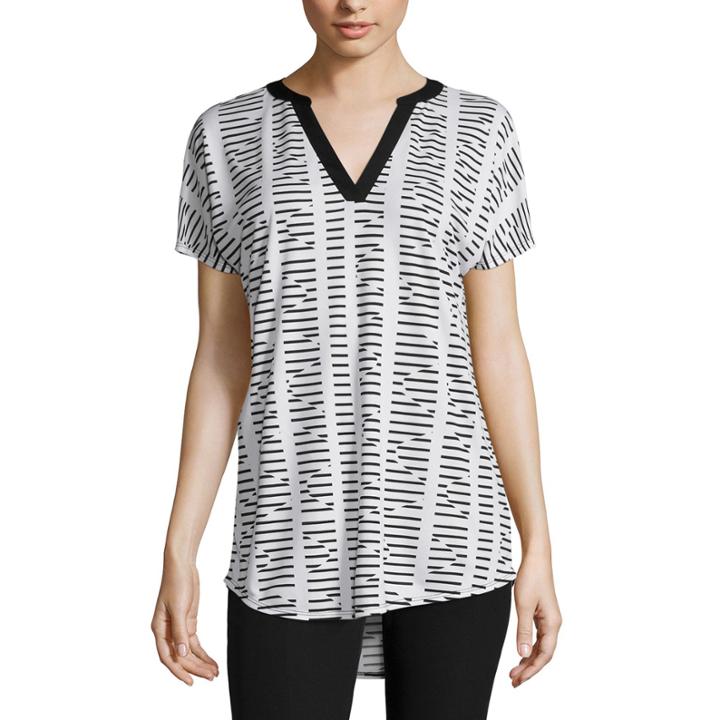 Worthington Short-sleeve V-neck Blouse With Metallic Trim
