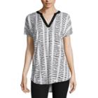 Worthington Short-sleeve V-neck Blouse With Metallic Trim