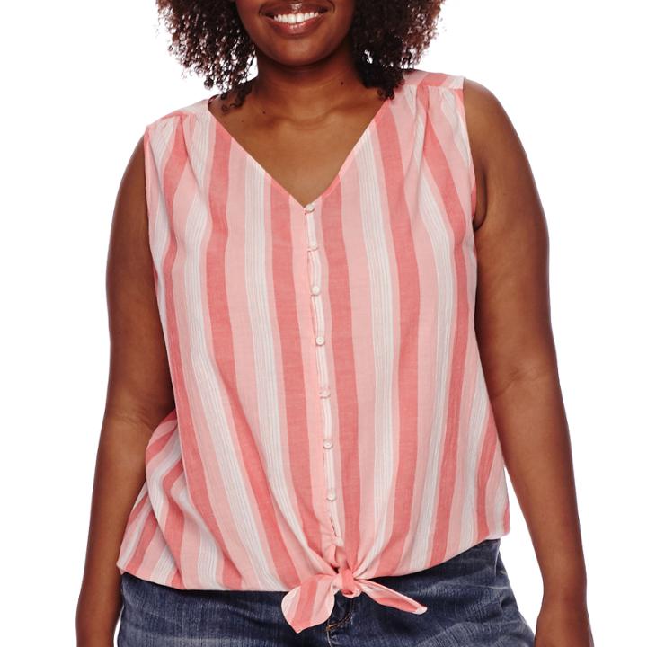 Liz Claiborne Sleeveless Button-down Tie-front Blouse - Plus