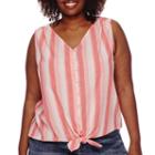 Liz Claiborne Sleeveless Button-down Tie-front Blouse - Plus