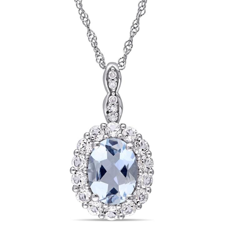 Womens Diamond Accent Blue Aquamarine 14k Gold Pendant Necklace