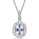 Womens Diamond Accent Blue Aquamarine 14k Gold Pendant Necklace