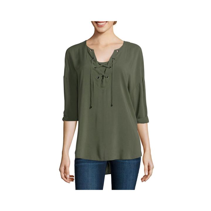 A.n.a 3/4-sleeve Dolman Lace-up Tee- Tall