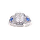 Diamonart Cubic Zirconia & Simulate Blue Sapphire Sterling Silver 3-stone Ring