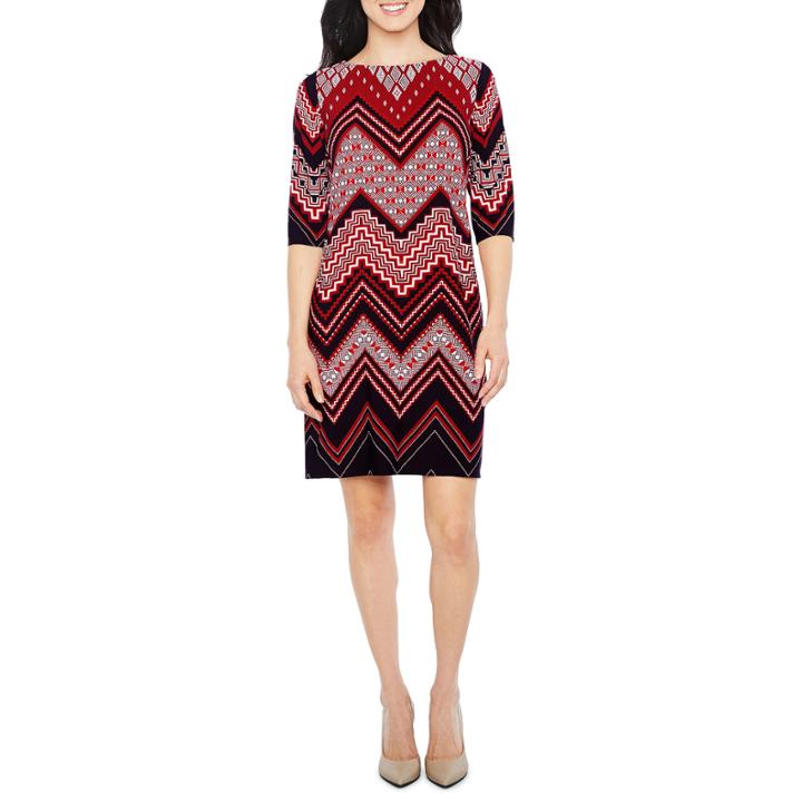 Studio 1 Elbow Sleeve Chevron Shift Dress
