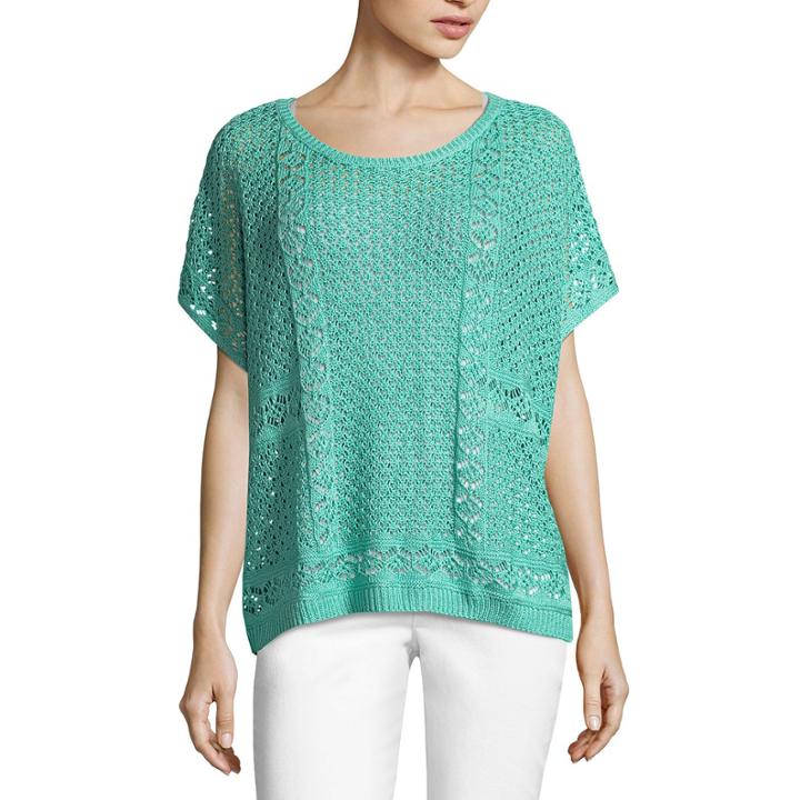 John Paul Richard Short Sleeve Crochet Knit Poncho