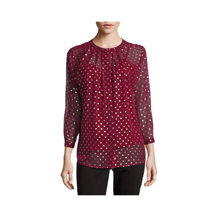 Liz Claiborne Foil-dot Button-front Blouse