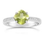 Genuine Peridot And White Topaz Sterling Silver Halo Ring