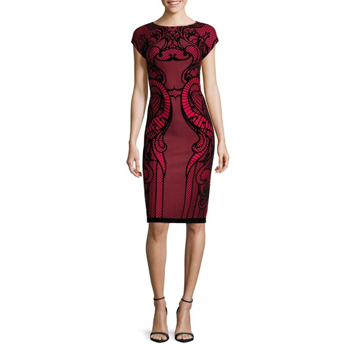 Worthington Cap-sleeve Flocked Velvet Sheath Dress