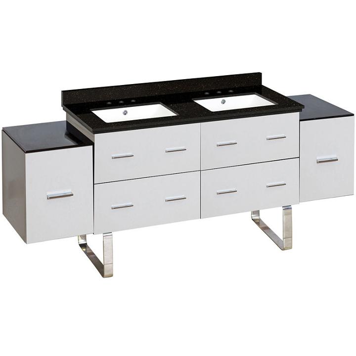 74-in. W Floor Mount White Vanity Set For 3h8-in. Drilling Black Galaxy Top White Um Sink