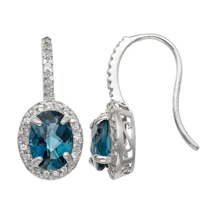 Genuine Blue Blue Topaz Oval Drop Earrings