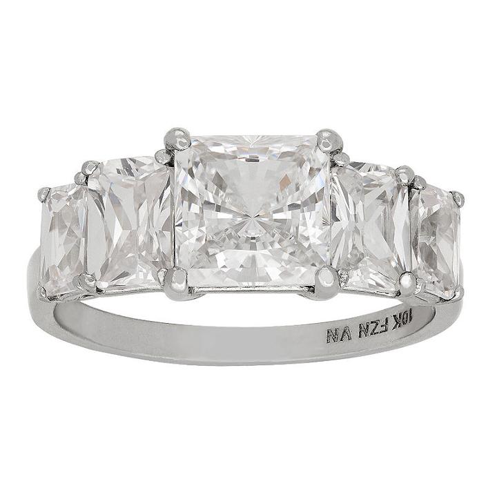 Diamonart Womens 3 3/4 Ct. T.w. Princess White Cubic Zirconia 10k Gold Engagement Ring