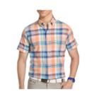 Izod Short Sleeve Plaid Chambray Button-front Shirt