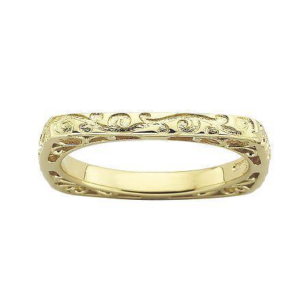 Personally Stackable 18k Gold Over Sterling Silver Engraved Square Ring