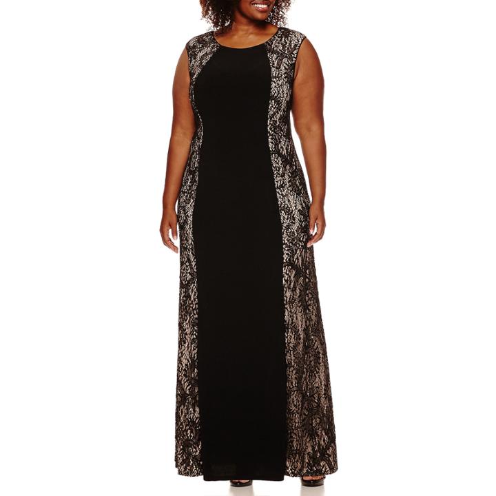 R & M Richards Sleeveless Lace-panel Gown - Plus