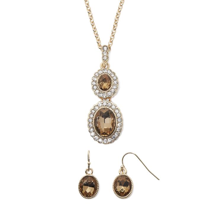 Monet Champagne Crystal Earring And Necklace Set