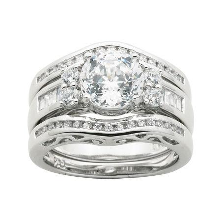 100 Facets By Diamonart Cubic Zirconia Sterling Silver 3-ring Bridal Ring Set