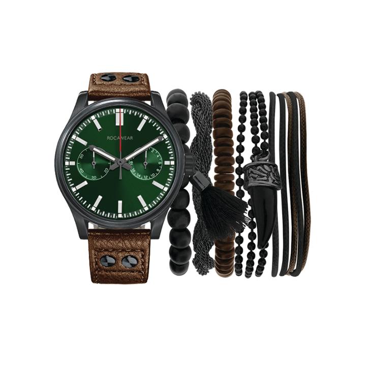Rocawear Men's Brown And Green Dial Stackable Bracelet Strap Watch Set Rmst5176b328-986