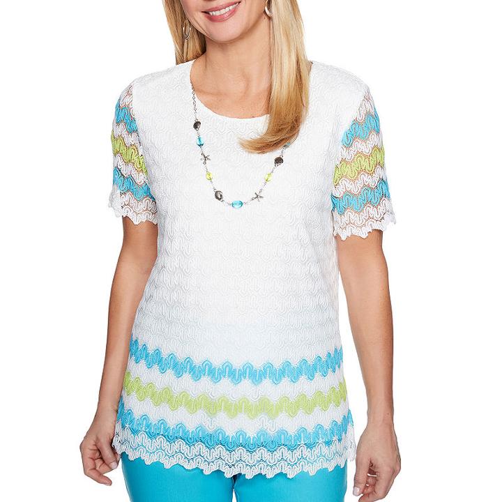 Alfred Dunner Turqs And Caicos Short Sleeve Crew Neck Stripe T-shirt-womens