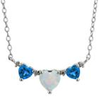 Lab-created Opal & Blue Topaz Heart-shaped 3-stone Sterling Silver Necklace