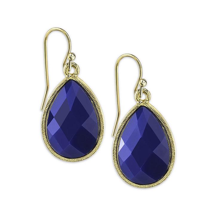 1928 Gold-tone Blue Teardrop Earrings