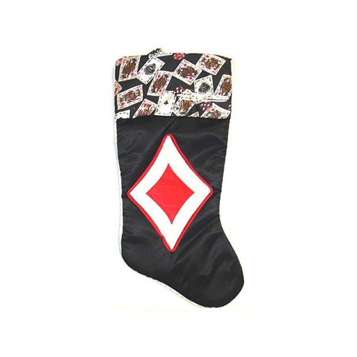 19 Satin Deck Of Cards Diamonds Casino Gambling Black Christmas Stocking