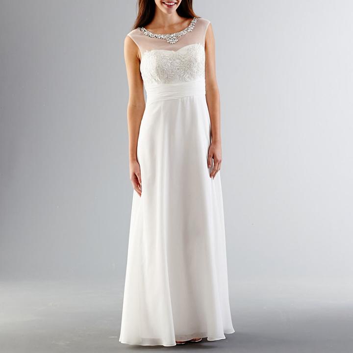 One By Eight Sleeveless Illusion Beaded Neck Wedding Gown