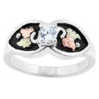 Black Hills Gold Womens Cubic Zirconia White Sterling Silver Flower Cocktail Ring