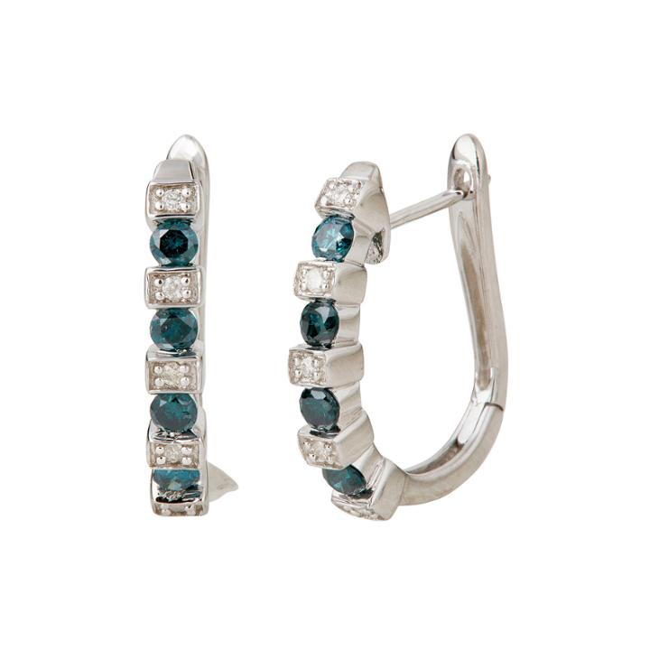 Limited Quantities 1/2 Ct. T.w. White And Color-enhanced Blue Diamond Hoop Earrings
