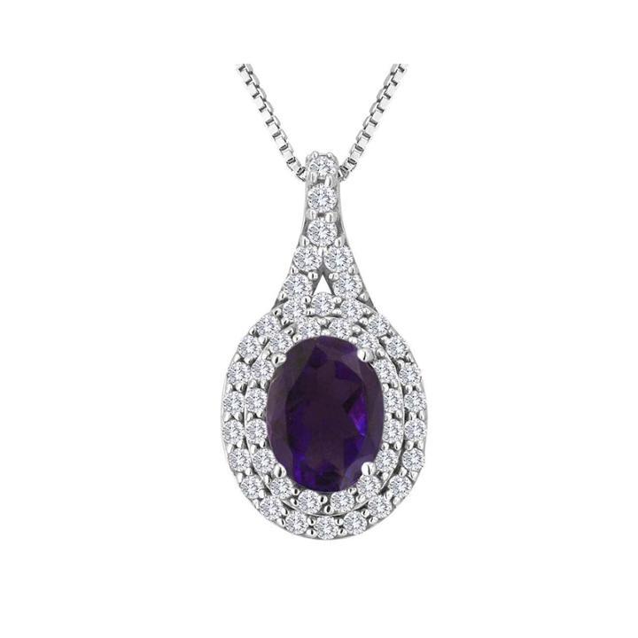 Genuine Amethyst And Lab-created White Sapphire Sterling Silver Halo Pendant Necklace