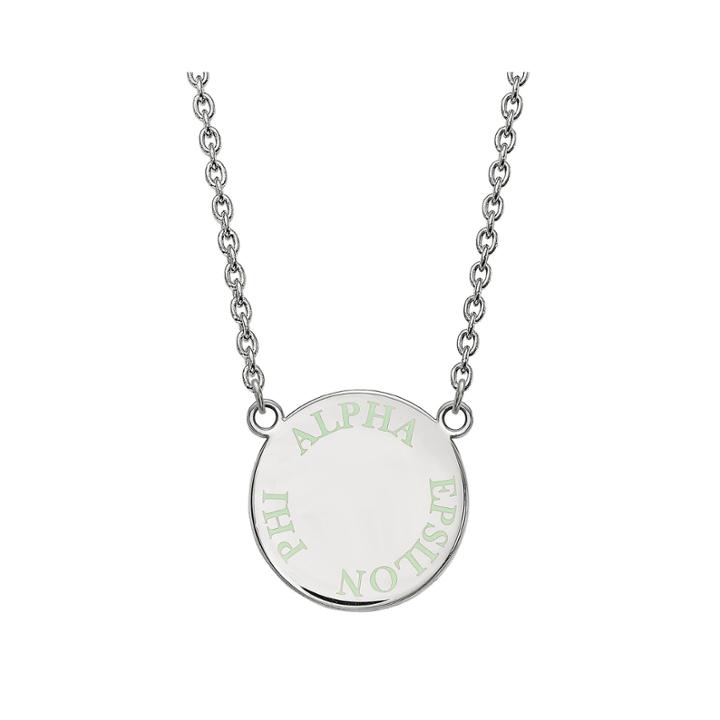 Alpha Epsilon Pi Enamel Sterling Silver Disc Pendant Necklace