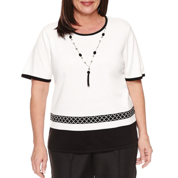 Alfred Dunner Short Sleeve Crew Neck Stripe Pullover Sweater-plus