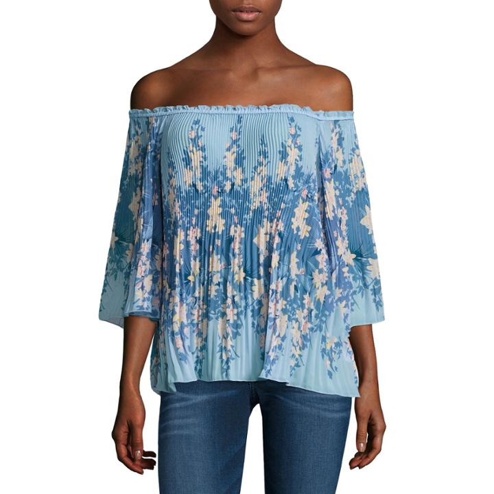 I Jeans By Buffalo 3/4 Pleated Off The Shoulder Top